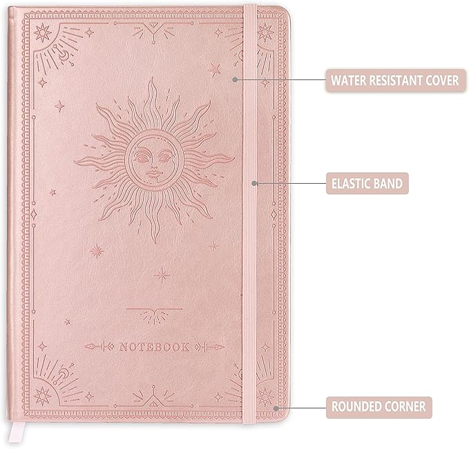 Artfan Ruled Notebook/Journal – Premium Thick Paper Faux Leather Classic Writing Notebook with Pocket + Page Dividers Gifts, Banded, Large, 144 Pages, Hard Cover, Lined (5.8 x 8.4) - The Sun