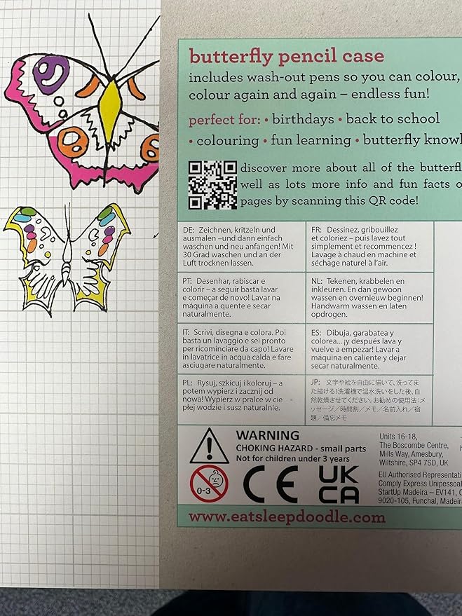 DIY Coloring Butterfly Pencil Case for Kids with 10pcs Washable Markers, Reusable Art Supply Organizer, Fun Arts & Crafts Activity for Boys & Girls, Creative Gift Idea for Ages - eatsleepdoodle