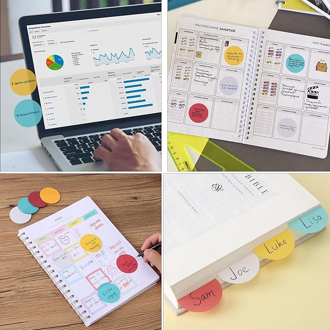 Mr. Pen- Round Transparent Sticky Notes, 1.8”, 4 Pads with Black Fineliner, 200 Sheets, Smooth Writing, Water-Resistant, Clean Removal, Easy-Peel Sticky Notes for Bible Journaling & Planning