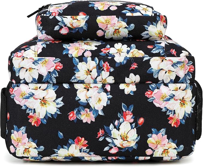 abshoo Classical Basic Floral Womens School Backpack For College Teen Girls Water Resistant Bookbag (Floral Black A)