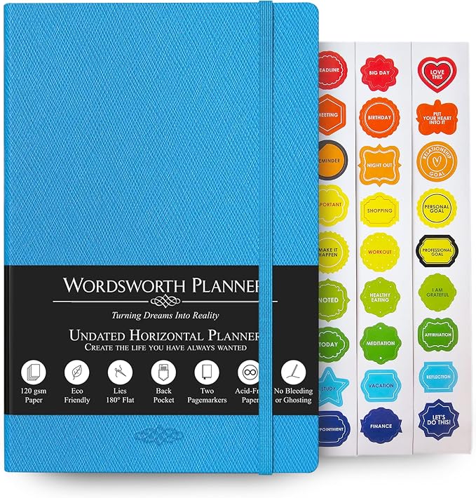 Wordsworth & Black A5 Undated Weekly, Monthly Planner, A5 Paper, Blue