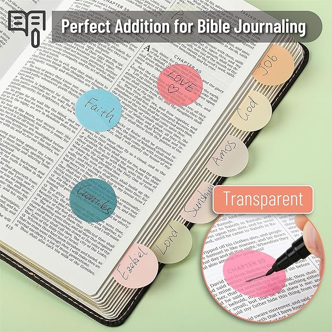 Mr. Pen- Round Transparent Sticky Notes, 1.1” Diameter, 14 Pads, 560 Sheets, Colorful, Water-Resistant See-Through Sticky Notes & Fineliner, Smooth Writing, Note Tabs for Bible Journaling, Studying