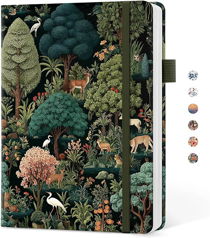 Taja Pretty Lined Journal for Women, Aesthetic Cute Hardcover Leather Journal for Writing, A5 College Ruled Notebook for Work & Note Taking, Perfect for Office School Home, 160 Pages, Enchanted Grove