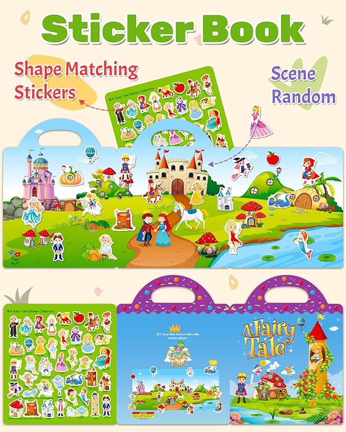 Benresive Reusable Sticker Book for Toddlers, Travel Stickers for Kids, Toddler Crafts Activities Toys, Birthday Gifts for Boys & Girls - Fairy