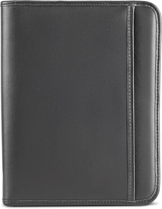 Samsill Professional Padfolio, Faux Leather Junior Portfolio with Zipper, 10.1 Inch Tablet Sleeve, with 7 x 10 Inch Notepad, Black