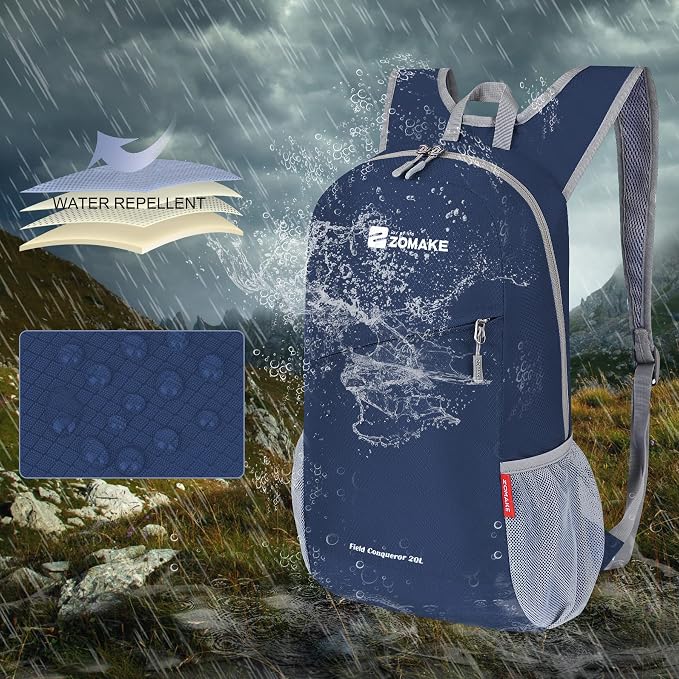 ZOMAKE Lightweight Packable Backpack 20L, Foldable Small Daypack for Hiking | Water Resistant Backpacks Day Bag for Travel Outdoor Camping Sport, Everyday Carry, Multi Compartment Storage(Royal Blue)