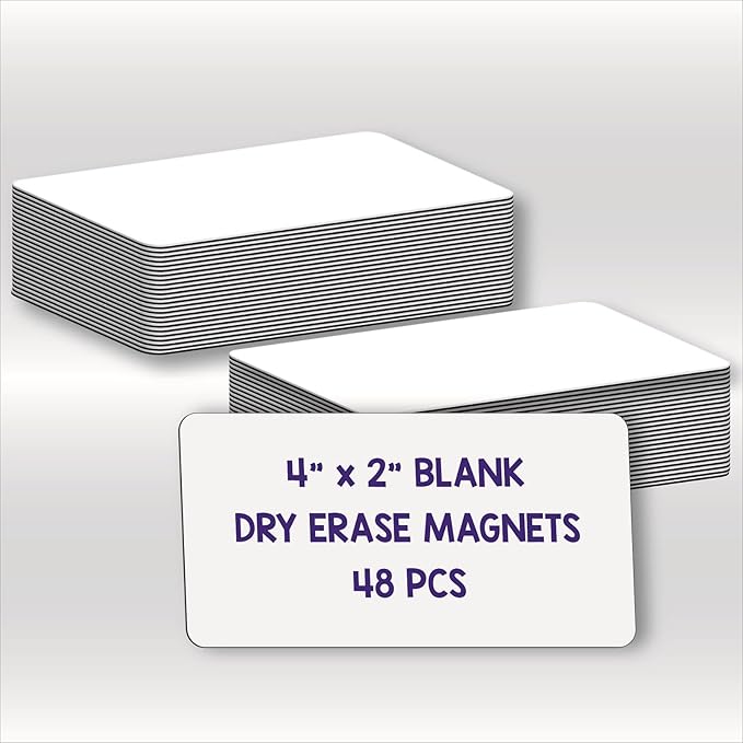 IMAGAME Dry Erase Magnets, Blank Magnetic Dry Erase Labels, 48-Pack, Erasable Magnets for Whiteboard, Multipurpose White Magnetic Labels to Write On for Classroom, Home, Education, Office, 4" x 2"