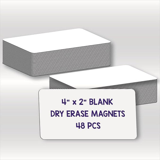IMAGAME Dry Erase Magnets, Blank Magnetic Dry Erase Labels, 48-Pack, Erasable Magnets for Whiteboard, Multipurpose White Magnetic Labels to Write On for Classroom, Home, Education, Office, 4" x 2"