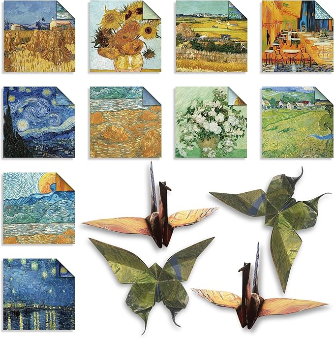 Origami Paper 6x6 Double Sided 50 Sheets 10 Colors origami kit Japanese Chiyo Square Craft Kits Easy Fold Arts Crafts DIY Handwork Van Gogh