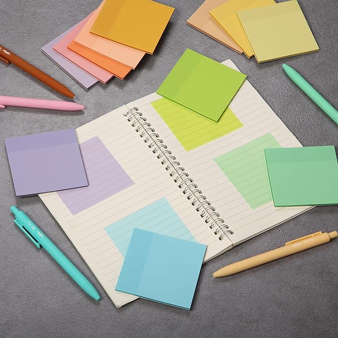 Mr. Pen- Transparent Sticky Notes, 3" x 3", 12 Pads, 600 Sheets, See Through Self-Adhesive Notes for Bible Journaling and Studying, Water-Resistant, Easy to Peel, Clean Removal