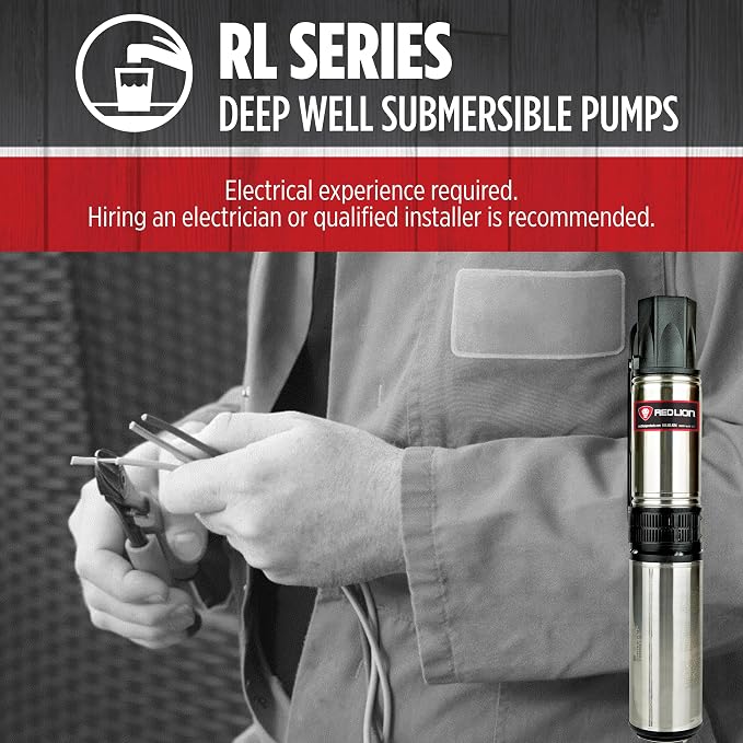 Red Lion RL12G07-3W2V Submersible Well Pump, 3/4 HP, 3-Wire, 230V, 12 GPM | Control box included, Fits 4" wells, Dependable performance for depths to 120', Steel case/thermoplastic discharge, 14942406