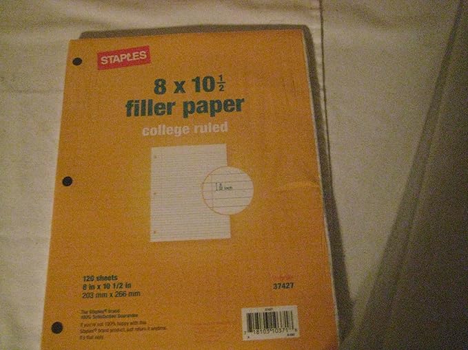 Staples 8 x 10 1/2 Filler Paper College Ruled 120 Sheets Per Pack (Pack 7)