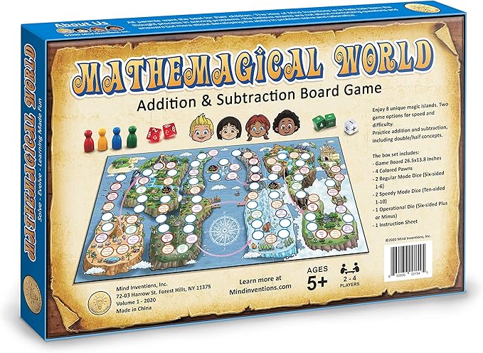 Mathemagical World - Addition & Subtraction Math Board Game for Kids, 2-4 players, Ages 5+ and Perfect for Homeschool, Kindergarten, Pre-k, and Gifted & Talented Prep