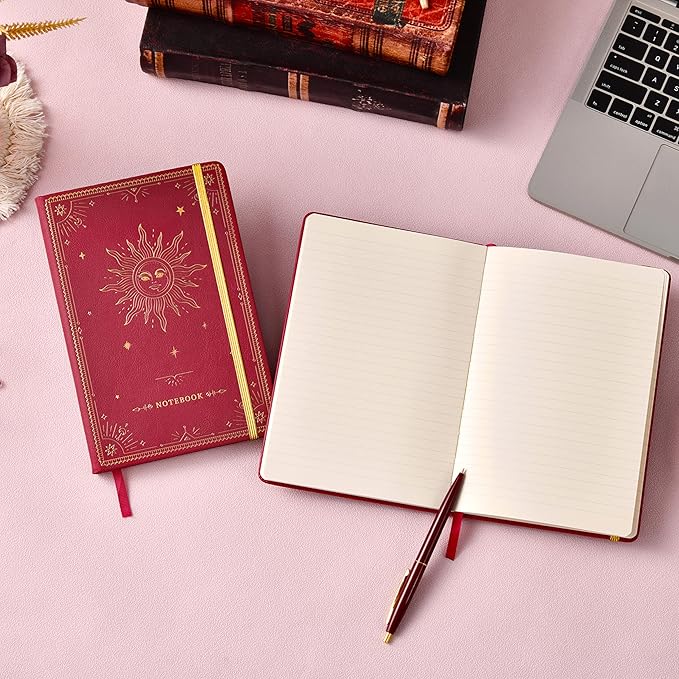 Artfan Ruled Notebook/Journal – Premium Thick Paper Faux Leather Classic Writing Notebook with Pocket + Page Dividers Gifts, Banded, Large, 144 Pages, Hard Cover, Lined (5.8 x 8.4) - Red
