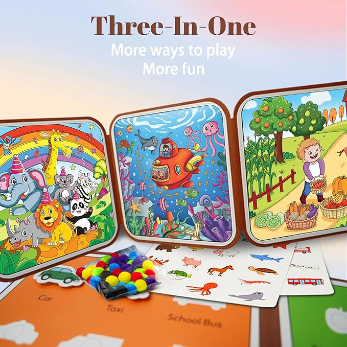 3-in-1 Reusable Water Painting Book for Kids – Preschool Learning Toy with 10 Themes – Water Coloring & Color-Sorting Game – No Mess Painting & Reusable Fun for Ages 3+