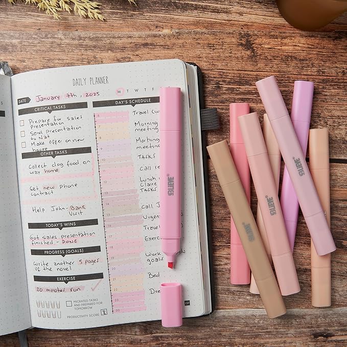 BLIEVE Aesthetic Cute Highlighters No Bleed Through, Dual Tip Chisel & Fine Point, Pastel Colors For Bible & Journaling