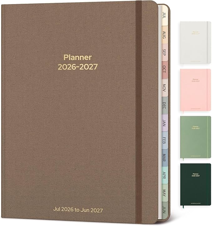 Planner 2026-2027 Monthly and Weekly Academic Planner July 2026 - June 2027, Linen Hardcover Agenda 2026-2027 Calendar Daily Planner for Student Teacher with Monthly Tabs, 7.3" x 10", Vintage Brown