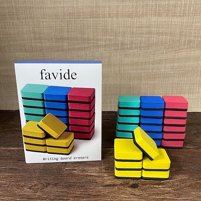 Favide 24 Pack Magnetic Whiteboard Dry Erase Erasers Chalkboard Cleansers for Classroom, Home and Office (Square, 4 Color)