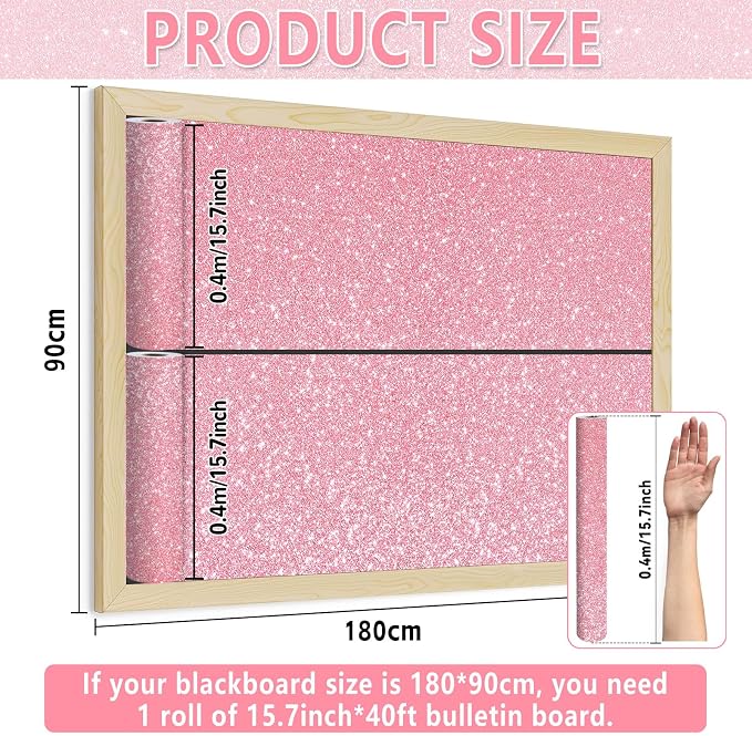 Glitter Pink Bulletin Board Roll Non-Woven Fabric Poster 15.7" x 40 Ft
