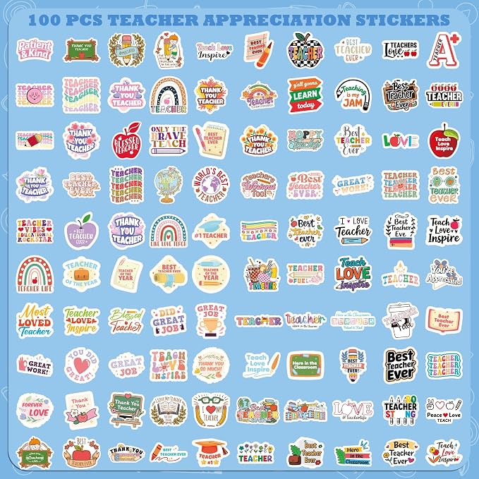 Teacher Appreciation Gifts – 100 PCS Funny Teacher Stickers | Teacher Appreciation Decorations - Teacher Must Haves Supplies Stuff Essentials Games Toys Gifts for School Classroom Students