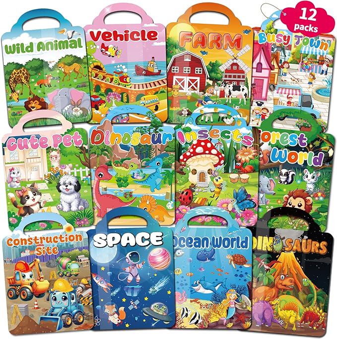 Kalysky 12 Set Reusable Sticker Books for Toddlers 2-4 1-3, Kids 3D Puffy Sticker Activity Books, Birthday Party Favors Goodie Bags Stuffer