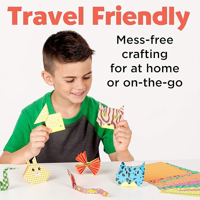 Creativity for Kids Origami Kit, 60 Bright Origami Papers, DIY Arts & Crafts for Kids, Neon Origami Animals, Video Tutorial Online (Ages 7+)