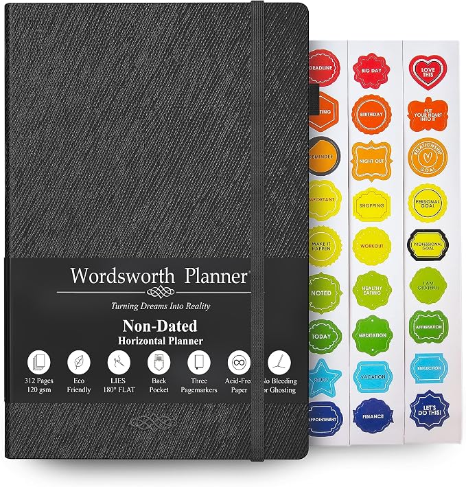 Wordsworth & Black A5 Undated Weekly, Monthly Planner, A5 Paper, Black