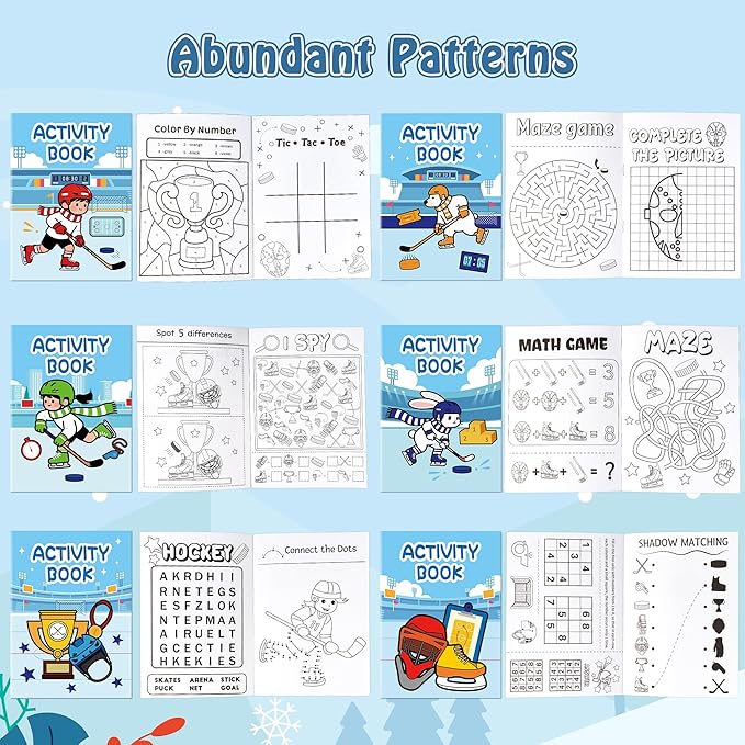 JAPBOR Ice Hockey Activity Coloring Book - 24PCS Mini Hockey Themed Activities Color Books Bulk for Kids Party Favors, Sport Small Colouring Pages for Birthday Gifts Classroom Drawing Painting Game