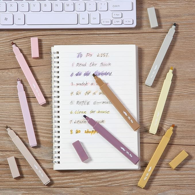 Mr. Pen- Aesthetic Highlighters No Bleed, 8 Pack, Vintage Brown, Chisel Tip, Cute Highlighters Assorted Colors for Journaling, Highlighting, Underlining, Fast Dry, Back to School Supplies