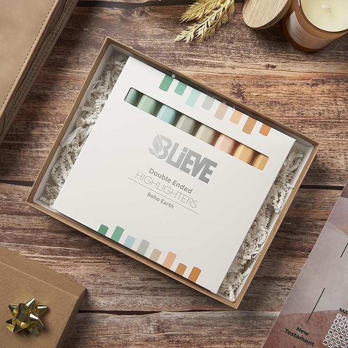 BLIEVE Aesthetic Cute Highlighters No Bleed Through, Dual Tip Chisel & Fine Point, Pastel Colors For Bible & Journaling