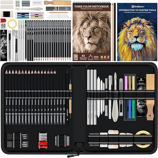 Kird Barken 112 PCS Professional Drawing Set Sketch Kit with 3-Color Sketchbook, Graphite & Charcoal Pencils,Sketching Supplies for Shading & Blending – Ideal for Artists, Adults, Teens & Beginners