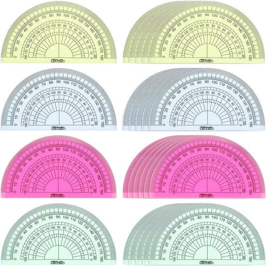 24 Pack Plastic Protractors Math Protractor 180 Degrees 4 Inch (Red Green Yellow Blue)