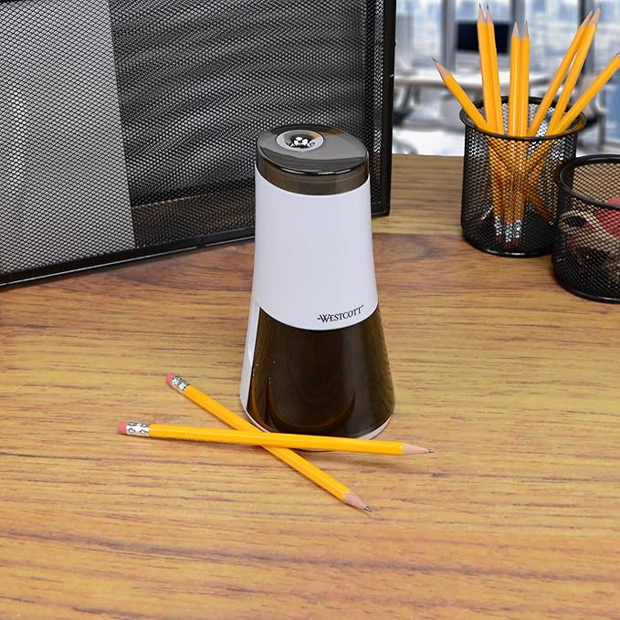Westcott iPoint Curve Electric Pencil Sharpener - Sharpen Regular, Graphite, and Drawing Pencils - Office and School Supplies for Teachers and Kids - Compact - Corded Plug-in Design - White