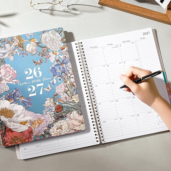 2026-2027 Planner - Academic Planner 2026-2027, July 2026 - June 2027, Planners Weekly and Monthly, 8.5" x 11", Colorful Monthly Tabs, Storage Pocket, Spiral Bound for School Office Home - Floral