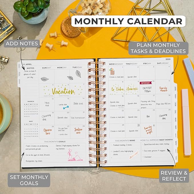 Clever Fox Dated Planner with Tabs 2026 – Weekly & Monthly Spiral Planner with Habit Tracker for Goal Setting & Time Management (Black)