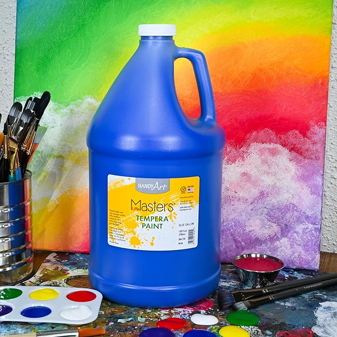 Handy Art Little Masters Tempera Paint, Blue, Gallon 128 oz Bottle, Bright & Mixable, High Opacity, Washable Colors for Classroom, Students, Kids, Young Artists, Safe & Non-Toxic, Made in USA