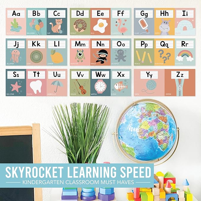 Hadley Designs Alphabet for Classroom Wall Decor - ABC Posters for Classroom Wall Chart Preschool & Kindergarten, ABC Letters & Number Line Elementary, Alphabet Cards, Boho Classroom Decor