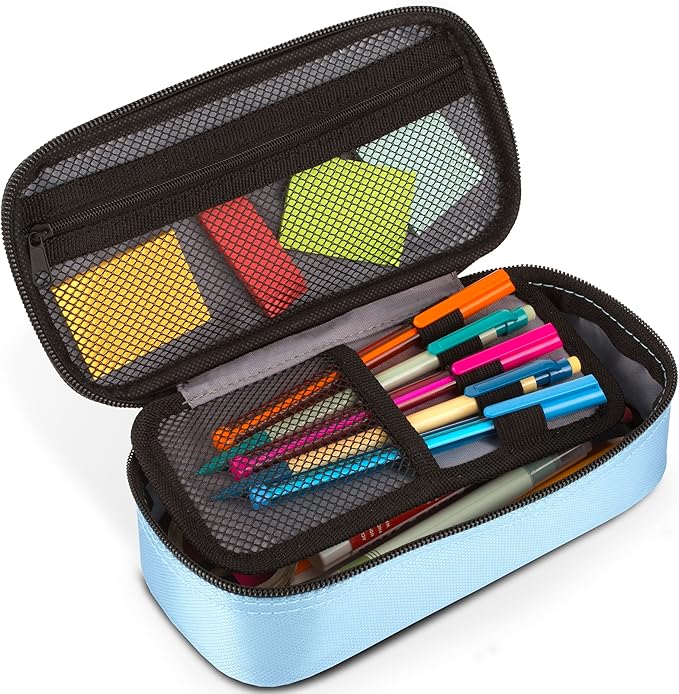 Five Star Pencil Pouch, Pen Case, High-Capacity Zipper Pouch, Storage Organizer for School Supplies Earbuds Chargers Cables Makeup, Blue/Denim (500212F-ECM) (Pack of 12)