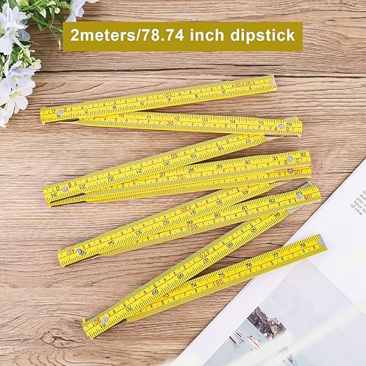 Portable 10-Fold Oil Tank Measuring Stick 78" (2m), Durable Wooden Fuel Tank Dipstick Folding Stick Ruler for Checking Accurate Fuel Level (Yellow)
