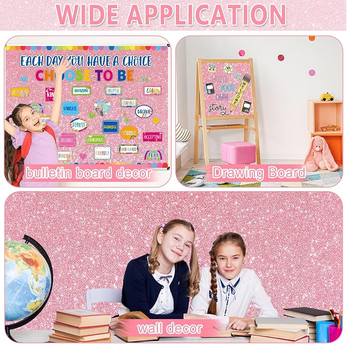 Glitter Pink Bulletin Board Roll Non-Woven Fabric Poster 15.7" x 40 Ft