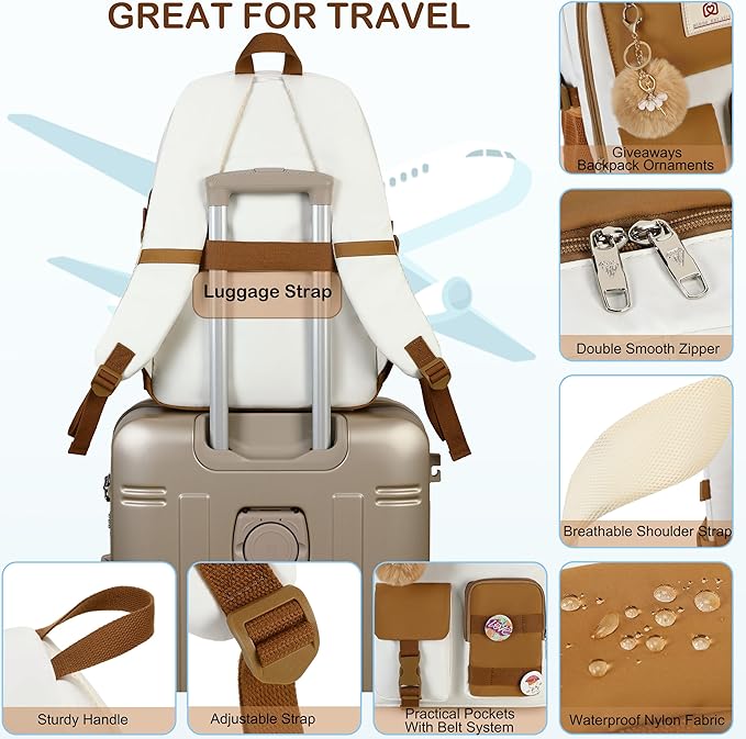 Hidds Backpack for Girls,School Backpack Women College Laptop Backpacks Teens Bookbag Kids Elementary Middle High School Bag Student Travel Daypack-Khaki Beige