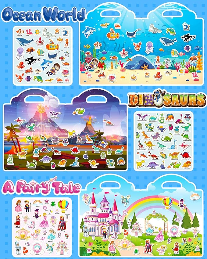 Walenced Reusable Sticker Book for Toddlers, Travel Stickers for Kids, Toddler Craft Activities Toys, Birthday Gifts for Boys & Girls
