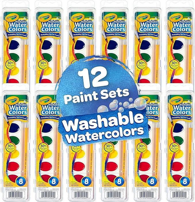 Crayola Washable Watercolor Paint Sets for Kids & Teachers (12ct), Bulk Classroom School Supplies for Preschool & Kindergarten, Wishlist Essentials, Crafting Activities for Toddlers