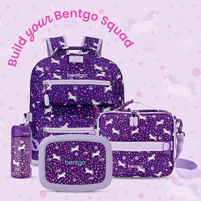 Bentgo Kids Backpack - Lightweight 14” Backpack in Fun Prints for School, Travel, & Daycare, Ideal for Ages 4+, Roomy Interior, Durable & Water-Resistant Fabric, & Loop for Lunch Bag (Unicorn)