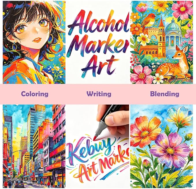 Kebuye 168 Colors Alcohol Markers Set, Professional Drawing Markers for Artist Adult Coloring Books Black Permanent Dual Tip Art Markers with Holder, Coloring Marker for School Sketching Coloring