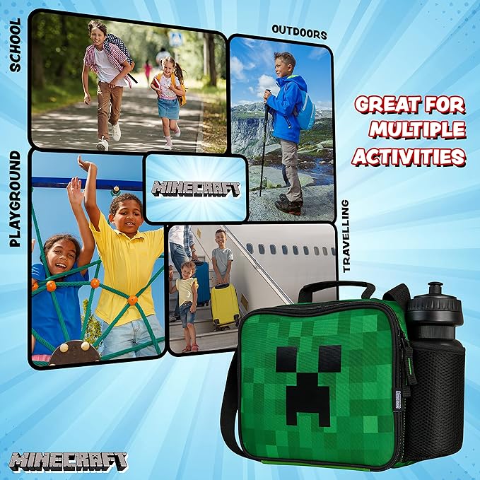 Minecraft Insulated Lunch Bag for Kids Creeper Lunchbox for Boys School Supplies Food Carrier Snacks Picnic Beach Days Travel Gamer Gifts for Kids (Green)