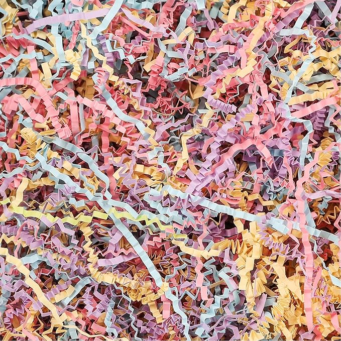 TANMWZK Crinkle Cut Paper Shred Filler 8 oz (1/2 lb) Gift Wrapping & Gift Basket Filler for Christmas,Halloween & Wedding Decorations,Easter Basket Grass Filler (Pink,Blue,Purple and Yellow)
