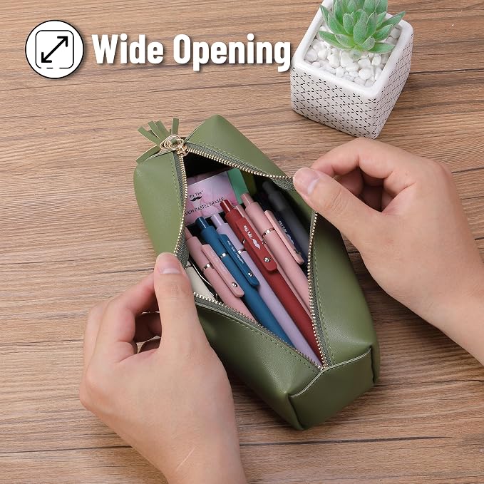 Mr. Pen- PU Leather Pencil Case, Green | Pencil Case Small Pencil Pouch Aesthetic Pencil Cases