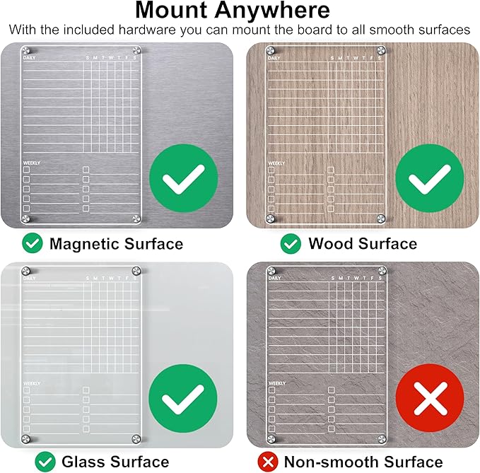 Acrylic Magnetic Chore Chart for Kids Teens Adult Family, Clear Dry Erase Acrylic Chore Chart for Fridge, Responsibility Reward Chore Board for Refrigerator 12"x8" Daily/Weekly to Do List White Board