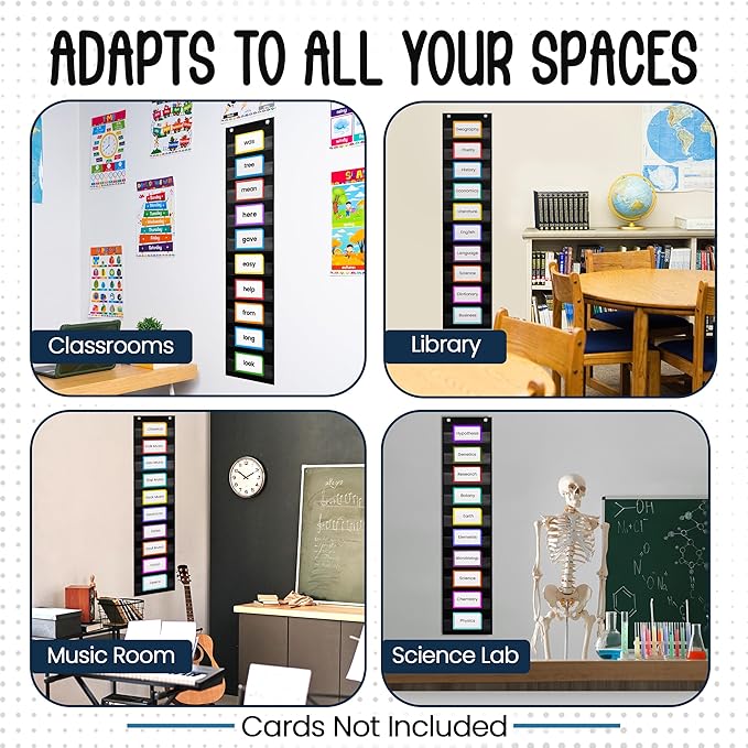 Essex Wares - 9" Wide x 44" Tall Pocket Chart, Black - Sturdy Pocket Chart for Classroom for Sentence Strips - Easy to Use & Hang, Reusable Black Pocket Chart